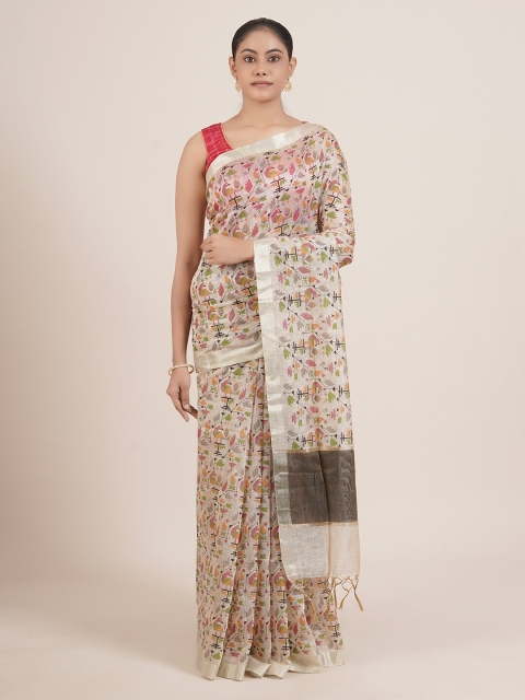 

Pothys Cream & Brown Ethnic Motifs Zari Khadi Saree