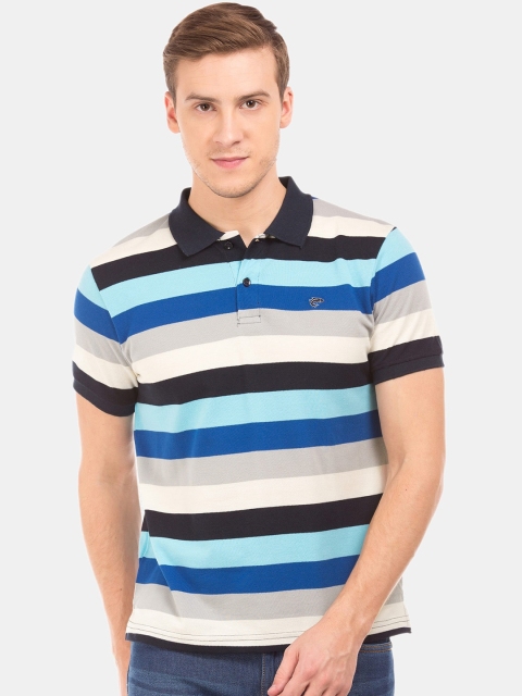 

Ruggers Men Blue & White Striped Polo Collar T-shirt
