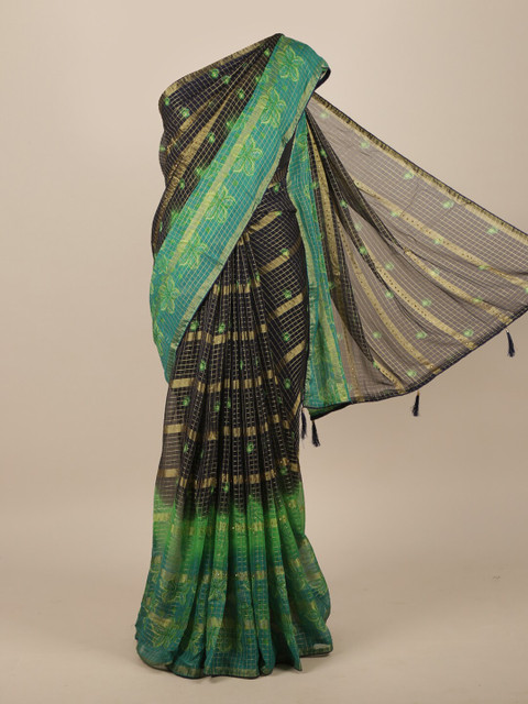 

Pothys Navy Blue & Green Checked Saree