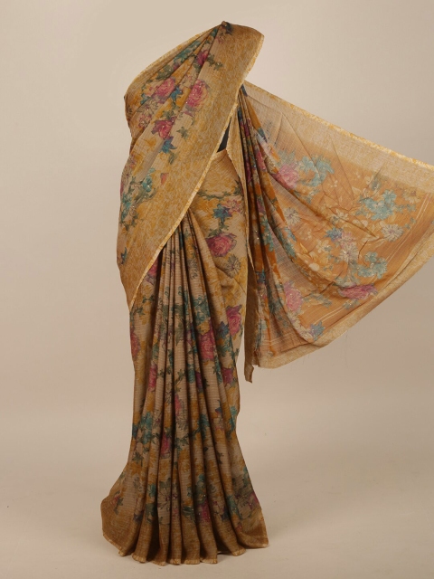 

Pothys Brown Floral Sequinned Poly Chiffon Saree