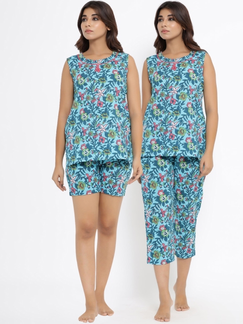 

ANAISA Women Blue & Green 3 Pcs Night Suit Combo