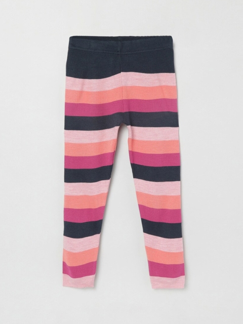 

max Girls Pink & Black Striped Leggings