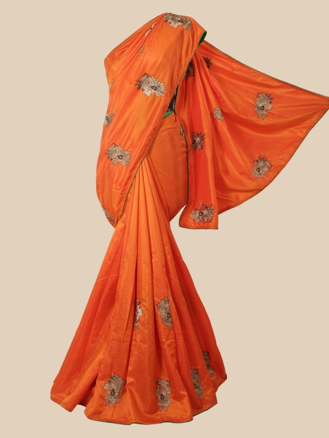 

Pothys Orange & Brown Ethnic Motifs Embroidered Art Silk Saree