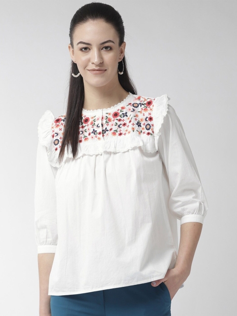 

SCOUP White Floral Embroidered Regular Top