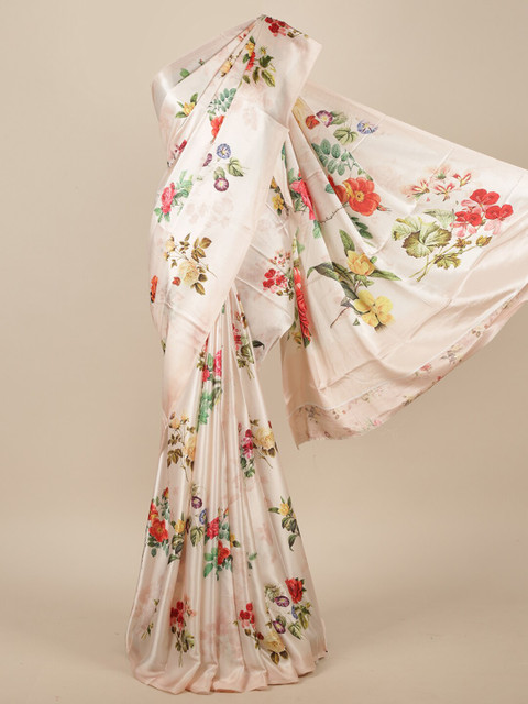 

Pothys Cream & Red Floral Satin Saree