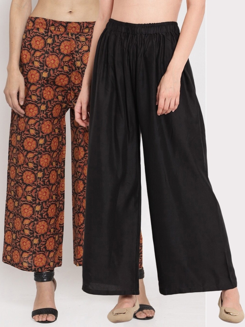 

TAG 7 Women Pack Of 2 Black & Brown Flared Ethnic Palazzos