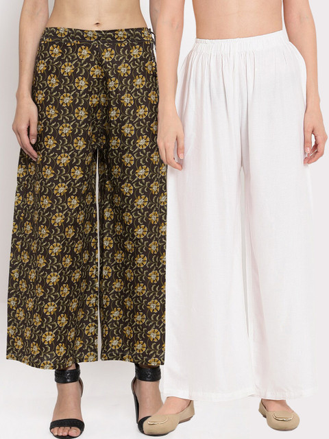 

TAG 7 Women White & Black 2 Floral Printed Palazzos