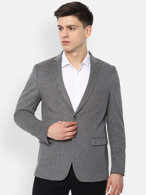 

Louis Philippe Sport Men Grey Solid Pure Cotton Super Slim-Fit Single-Breasted Formal Blazer