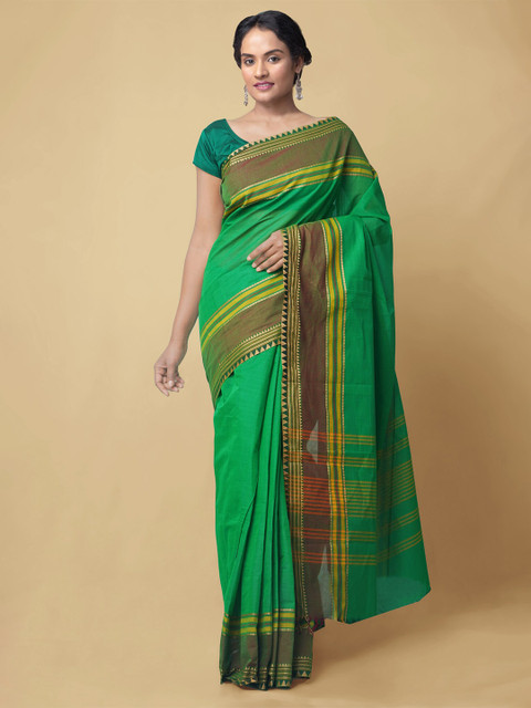 

Unnati Silks Green & Yellow Pure Cotton Uppada Saree