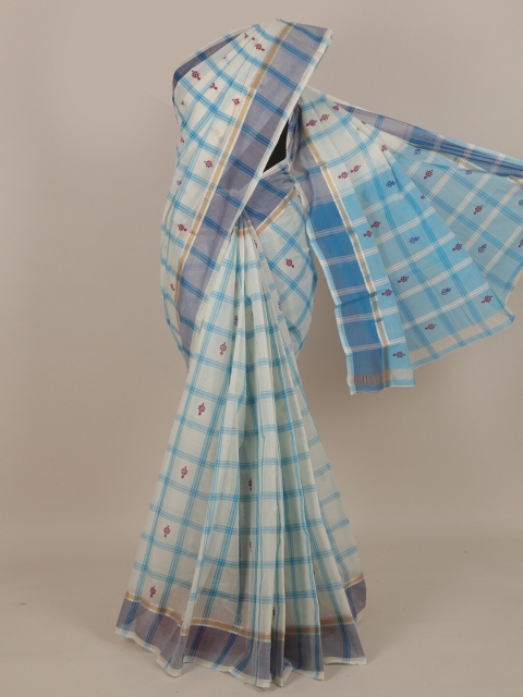 

Pothys White & Blue Checked Pure Cotton Saree