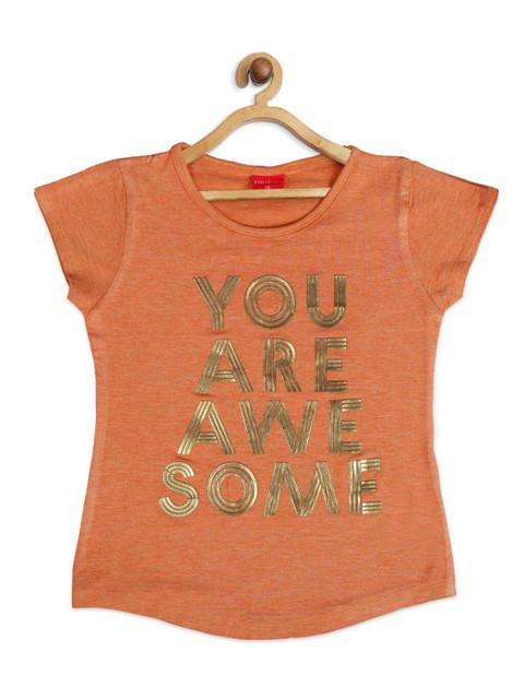 

Tiny Girl Orange Printed Regular Top