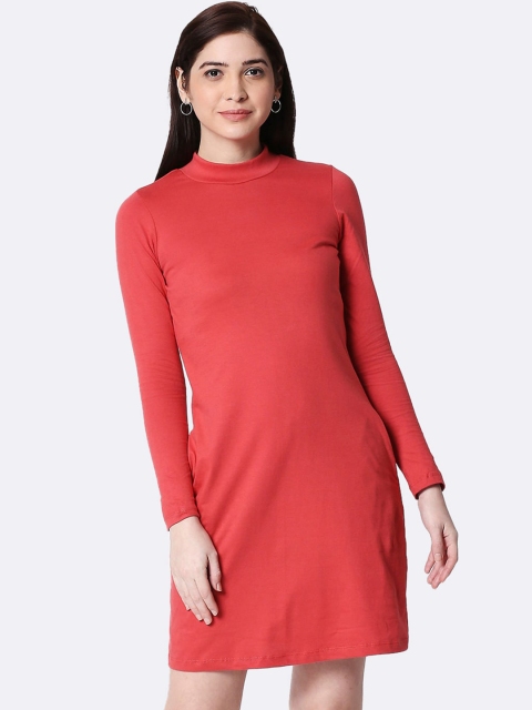 

Bewakoof Red High Neck Pocket Dress
