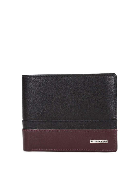 

Peter England Men Black & Brown Colourblocked Leather Two Fold Wallet