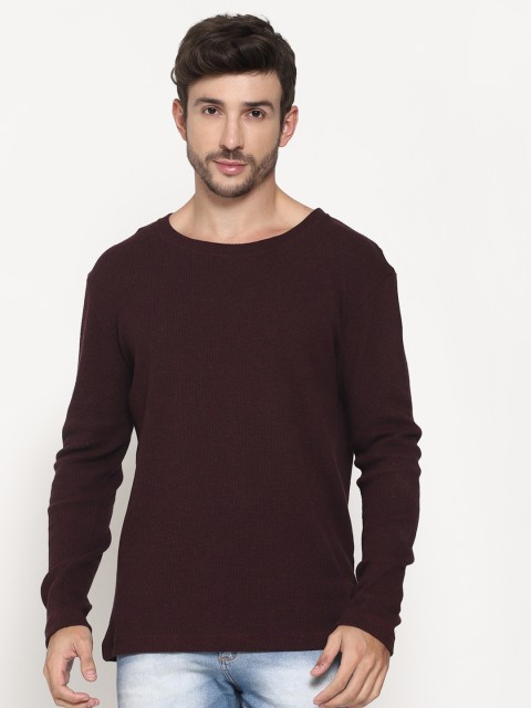 

PAUSE SPORT Men Maroon Raw Edge T-shirt