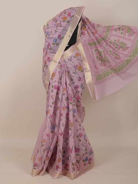 

Pothys Lavender & Green Floral Cotton Blend Saree