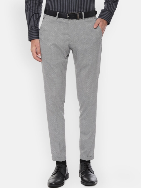

Louis Philippe Men Grey Textured Slim Fit Formal Trousers