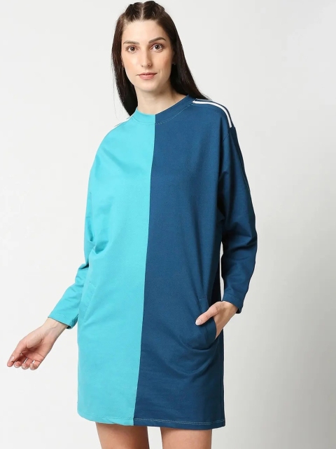 

Bewakoof Blue Colourblocked A-Line Dress