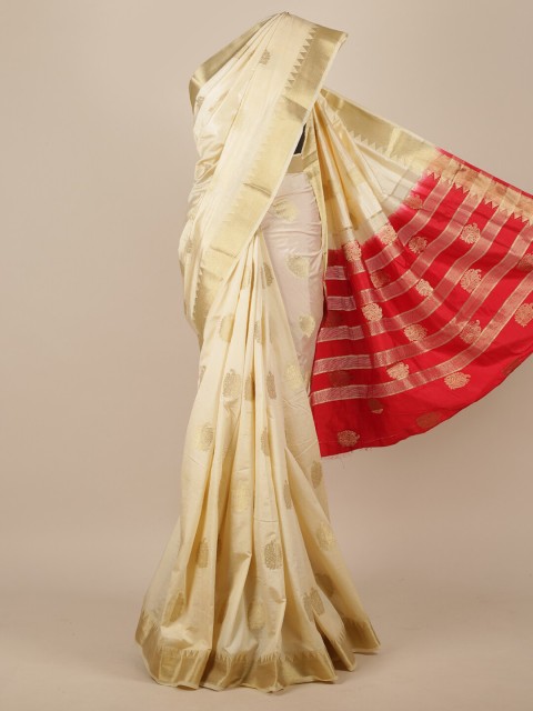 

Pothys Cream & Gold-Toned Woven Design Jute Silk Saree