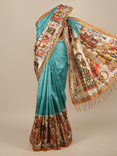 

Pothys Blue & Brown Floral Jute Silk Saree