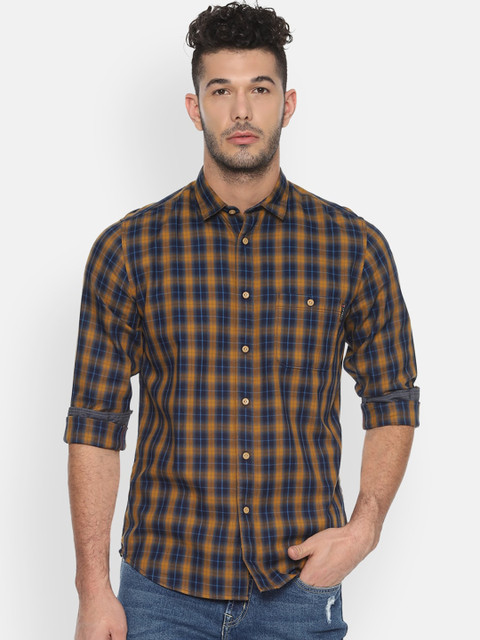

Louis Philippe Jeans Men Yellow & Blue Slim Fit Checked Casual Shirt