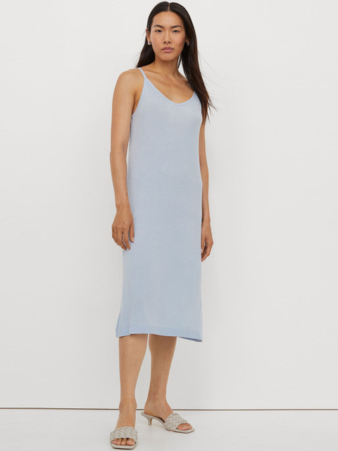 

H&M Women Blue Ribbed Jersey A-Line Dress