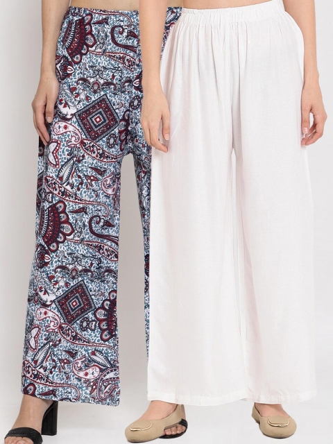 

TAG 7 Women White & Blue 2 Flared Palazzos