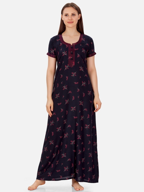 Sand Dune Navy Blue Printed Maxi Nightdress