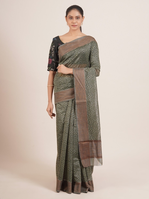 

Pothys Green & Brown Silk Blend Saree