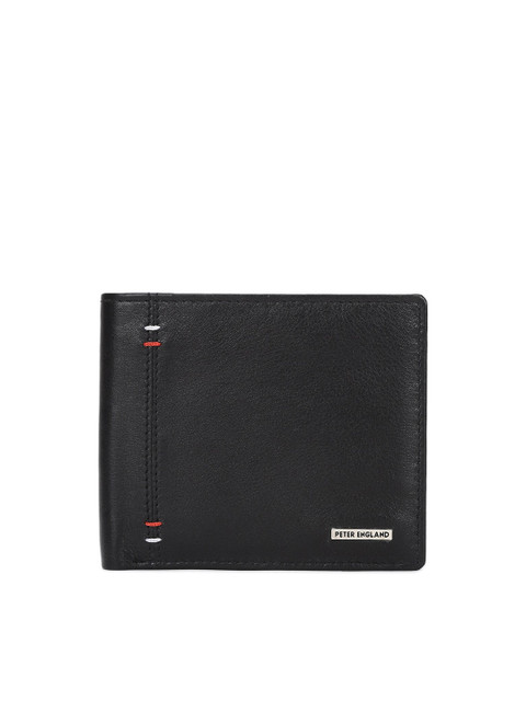 

Peter England Men Black Solid Leather Two Fold Wallet