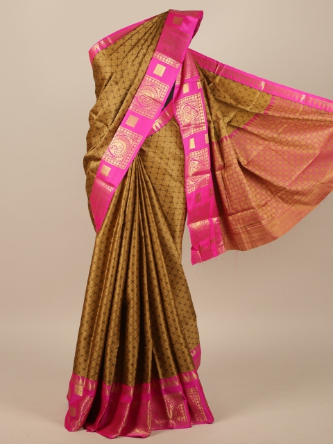 

Pothys Brown & Magenta Ethnic Motifs Jute Silk Saree