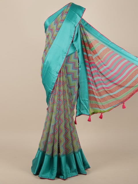 

Pothys Green & Pink Geometric Poly Chiffon Saree