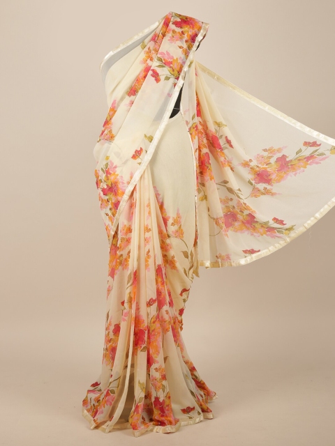 

Pothys Cream & Pink Floral Zari Saree