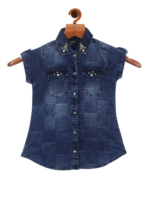 

Tiny Girl Blue Denim Shirt Style Top
