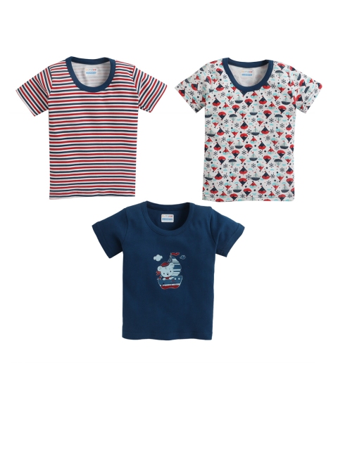 

BUMZEE Boys Navy Blue & White Pack of 3 Striped T-shirt