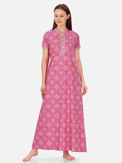 

Sand Dune Printed Cotton A-line Nightdress, Pink
