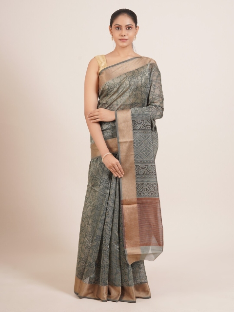 

Pothys Green Floral Silk Blend Saree