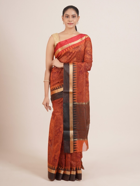 

Pothys Orange Floral Silk Blend Saree