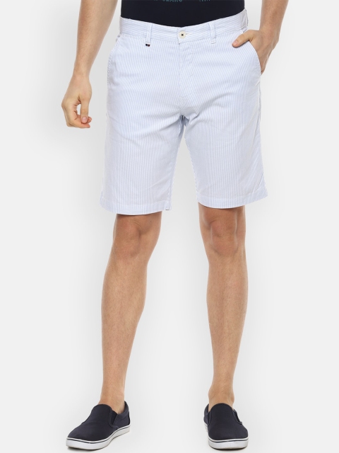 Louis Philippe Sport Men Blue Striped Mid-Rise Regular Shorts