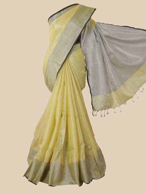 

Pothys Yellow & Silver Linen Blend Saree