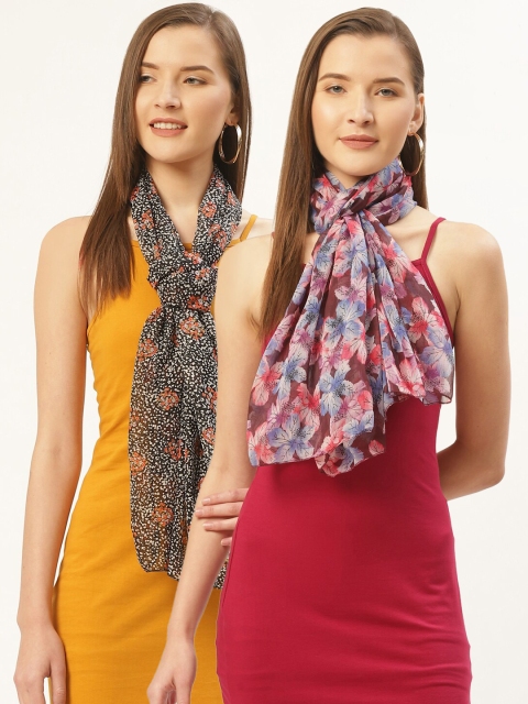 

Trend Arrest Women Pack Of 2 Brown & Black Printed Scarves