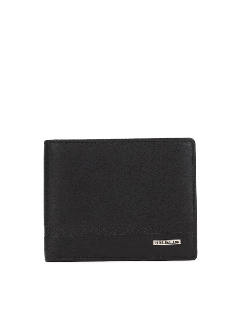 

Peter England Men Black Solid Leather Two Fold Wallet
