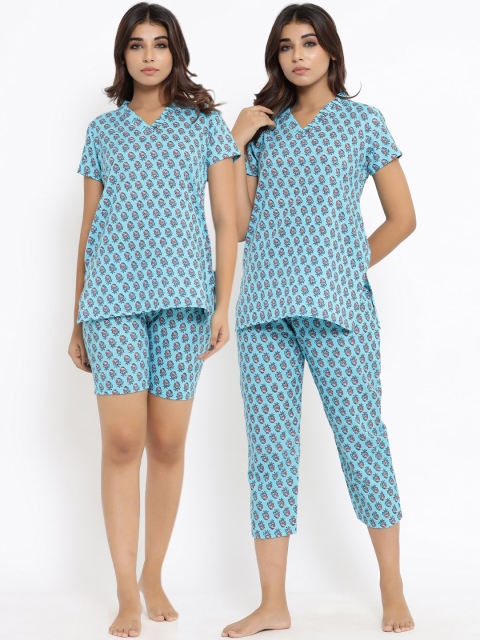

ANAISA Women Blue & Red 3 Pcs Night Suit Combo