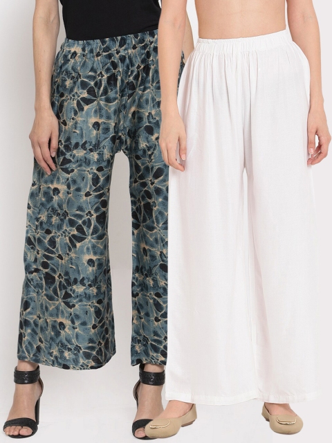 

TAG 7 Women Blue & White 2 Flared Palazzos