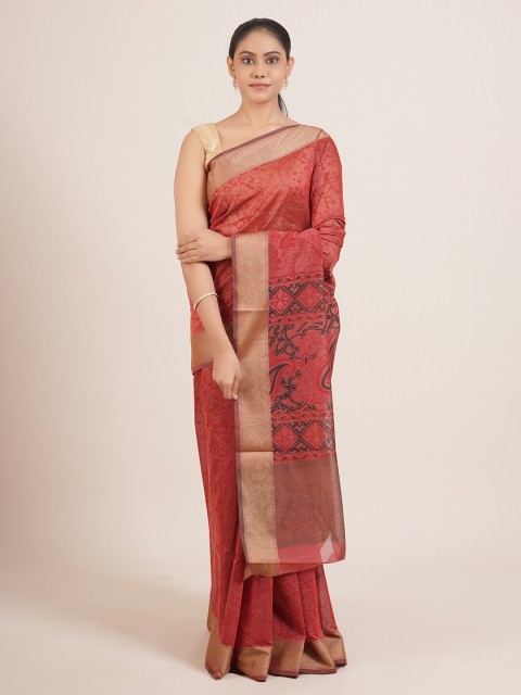 

Pothys Maroon & Black Floral Zari Silk Blend Saree
