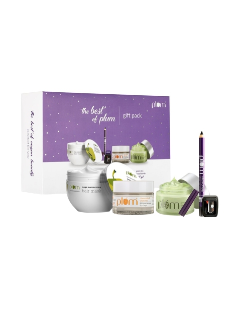 

Plum Set of 4: Hair Mask, Kajal, Face Mask, Night Gel, White