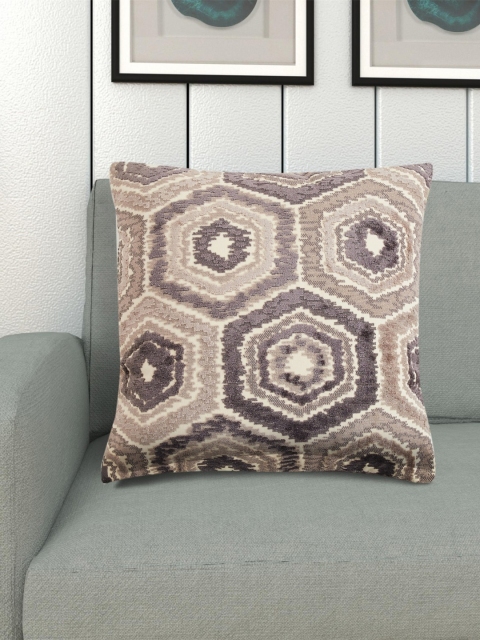 

Home Centre Grey & Brown Geometric Velvet Square Jacquard Cushion Covers