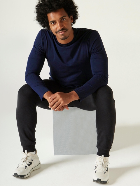 

NYAMBA By Decathlon Men Navy Blue Cotton Training or Gym Pure Cotton T-shirt