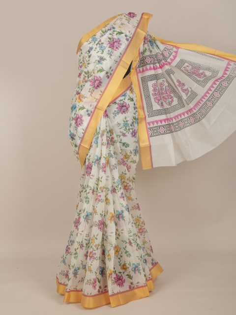 

Pothys Off White & Pink Floral Saree