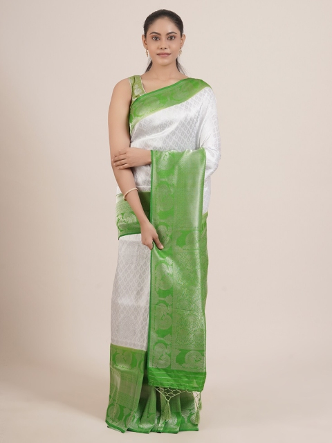 

Pothys White & Green Ethnic Motifs Tissue Saree