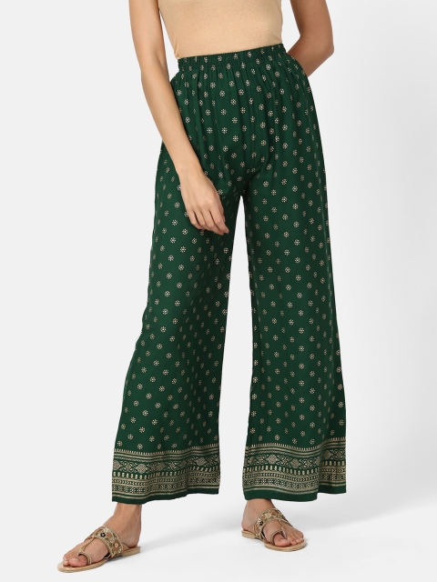 V2 Value & Variety Women Green & Golden Floral Printed Ethnic Palazzos